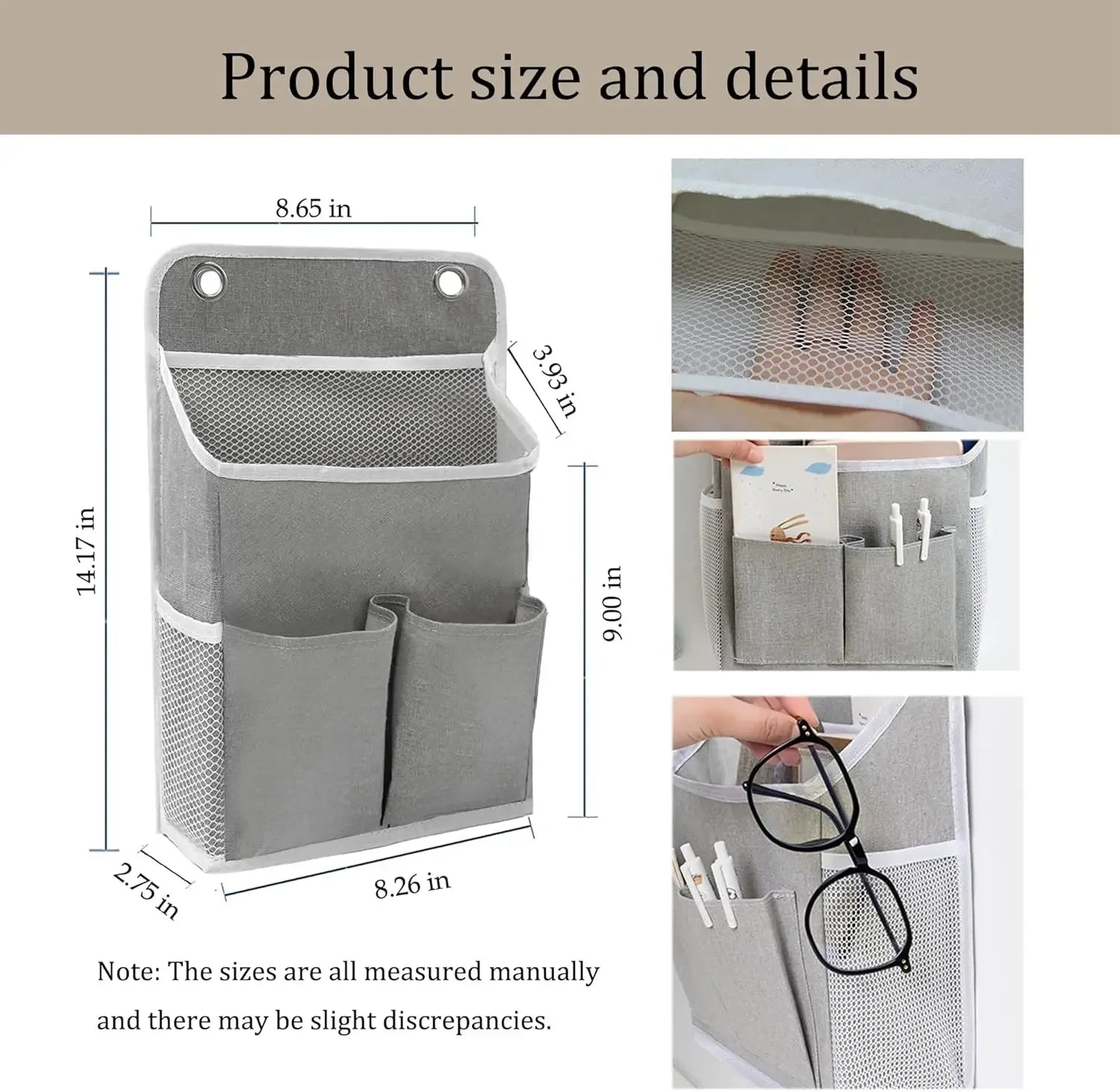 Over Door Hanging Storage Organizer with Pockets – Grey Peaceful Pleasures Health and Wellness