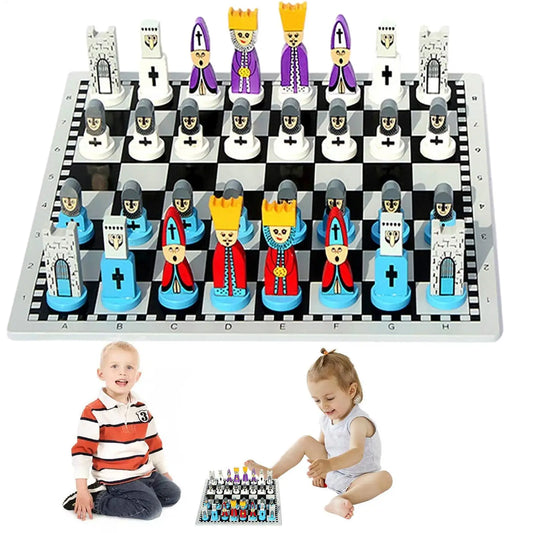 Portable Wooden Chess Set – Cartoon Pieces & Travel Board Game Wooden Board Game Peaceful Pleasures Health and Wellness