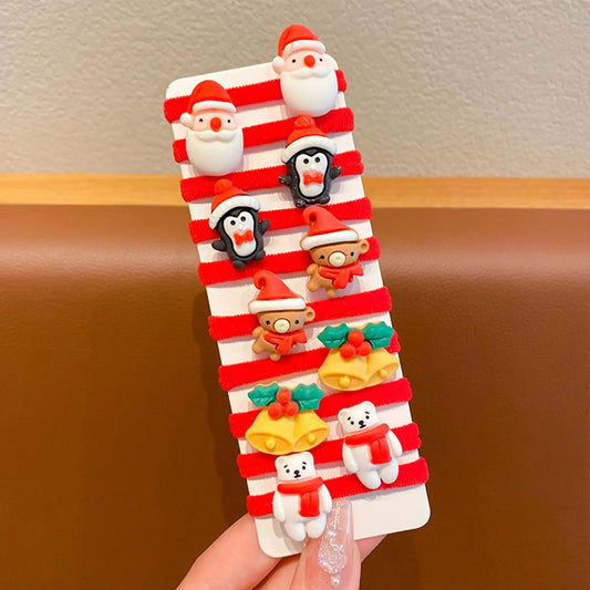 10-Pack Christmas Hair Ties – Santa & Snowman Elastic Bands Holiday Hair Accessories Oasis Select