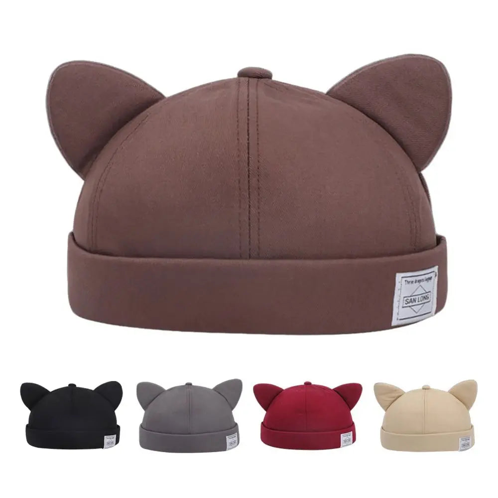 Cotton Cat Ears Beanie Hat – Adjustable Brimless Skull Cap