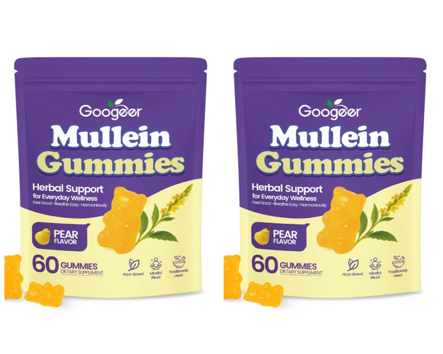 Googeer Mullein Gummies Pear Flavor – Plant-Based 60 CT