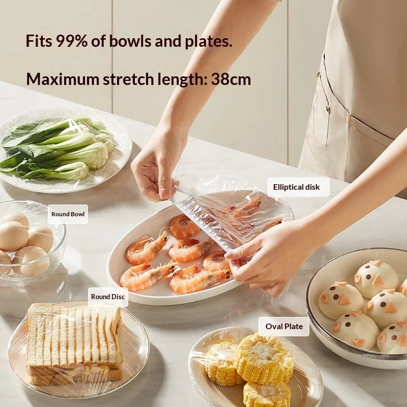 New 100-Pack Disposable Food-Grade Plastic Wrap Covers for Home Kitchen Refrigerator Leftovers, Hangable and Pull-Out Style Peaceful Pleasures Health and Wellness