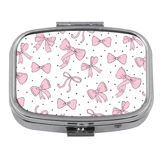 Pink Bow Mini Pill Box Travel Pill Box 2 Compartment Pocket Pill Container Daily Portable Medicine Storage Box Peaceful Pleasures Health and Wellness 1