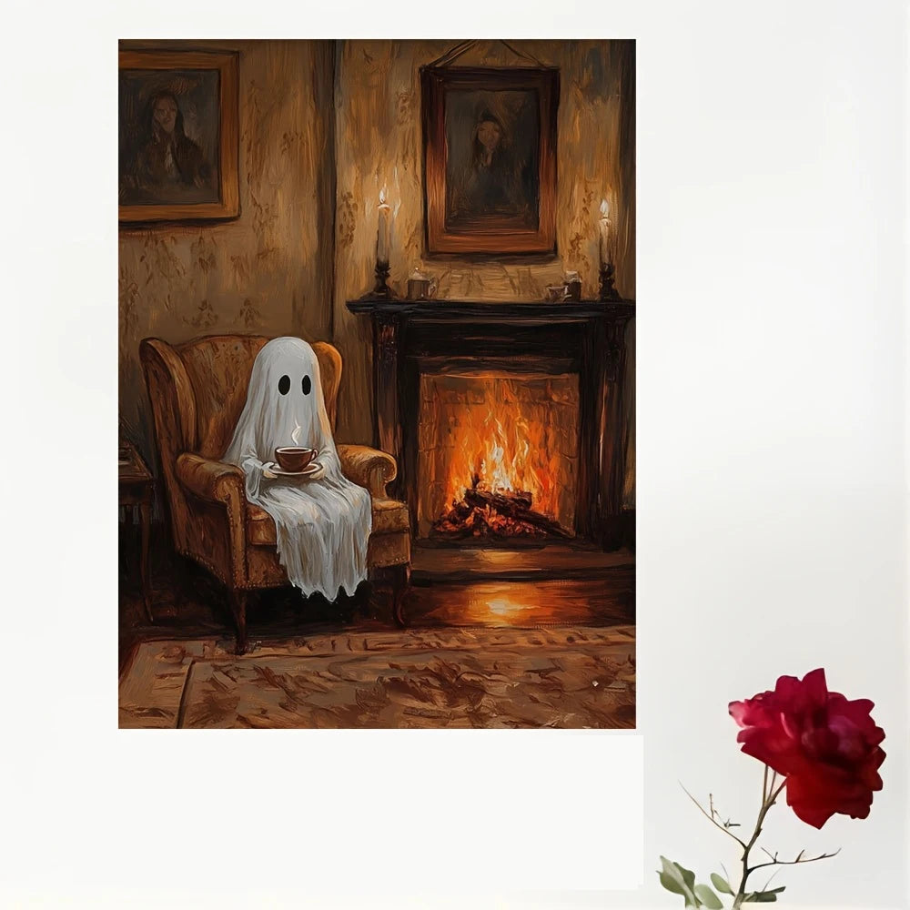 Spooky Ghost Tea Time Halloween Canvas Wall Art | Unframed Halloween Canvas Print Peaceful Pleasures Health and Wellness ZLH5153 80x120cm No Frame