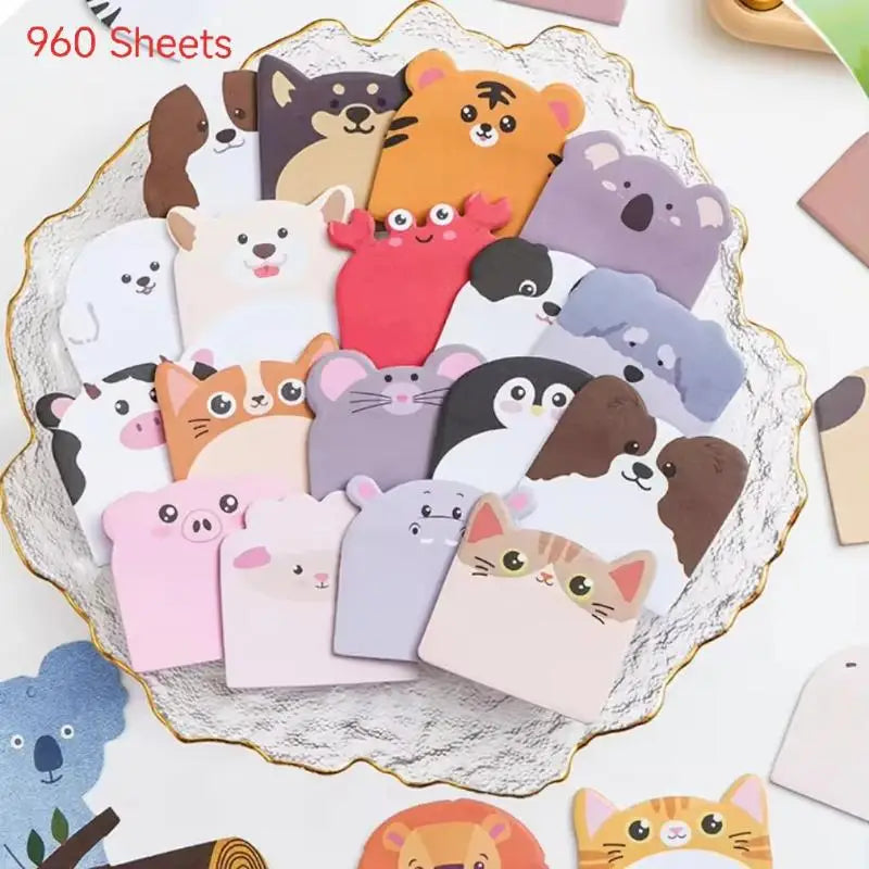 Cute Animal Shaped Sticky Notes – 240 or 960 Sheet Memo Pads