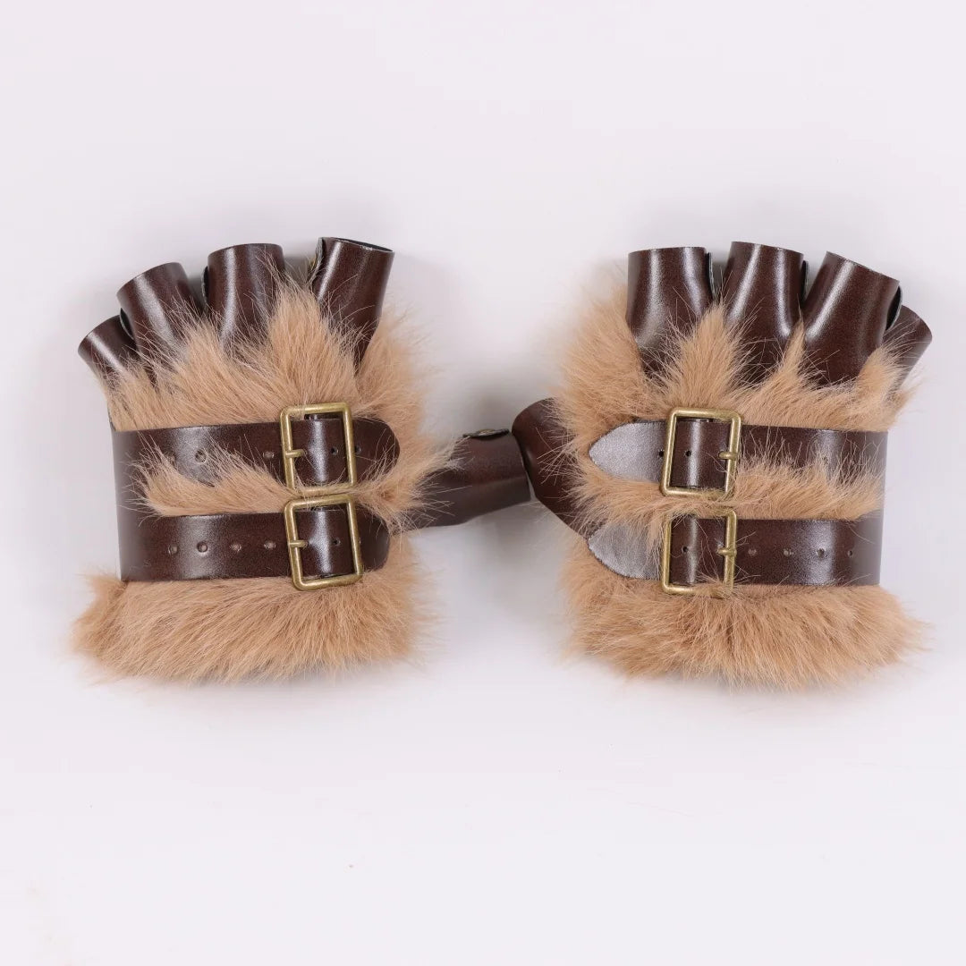 Artificial Imitation Fur PU Leather Gloves Medieval Steampunk Gothic