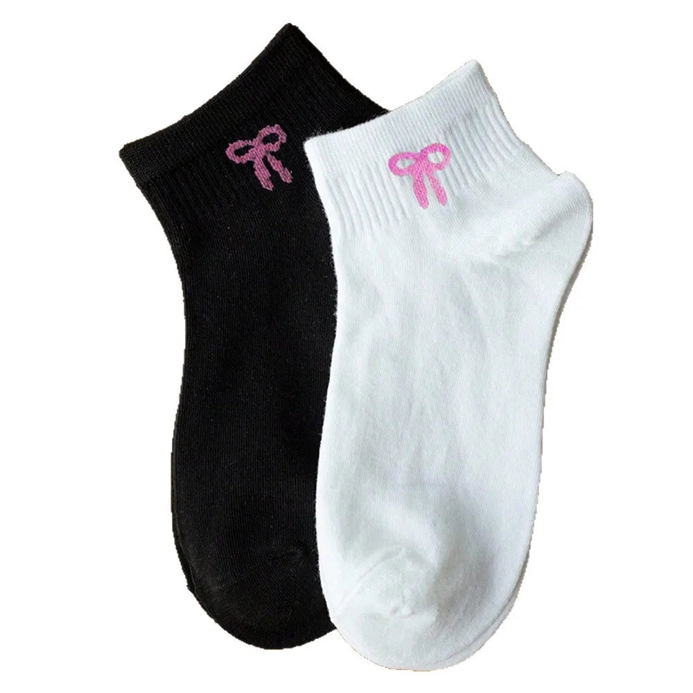 Women's Bow Print Socks 5 Pairs – Black & White Casual