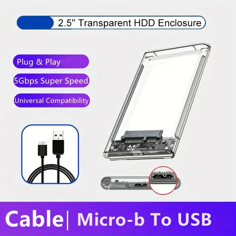 Transparent External Hard Drive Case 2.5 Inch HDD SSD Case Micro-B To USB3.1 4TB Drive Housing Compatible UASP SATA III Laptop Peaceful Pleasures Health and Wellness Micro B-USB A