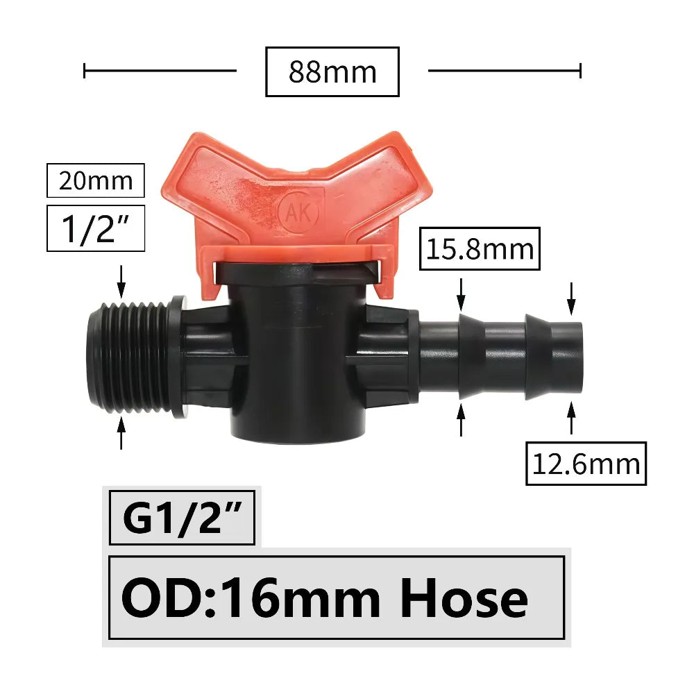 Connectors With 1/2 3/4 Inch Thread Drip Irrigation System Fitting 4/8/10/12/16/20/25mm Hose Barbed Mini Valve Garden Tap Barb Peaceful Pleasures Health and Wellness