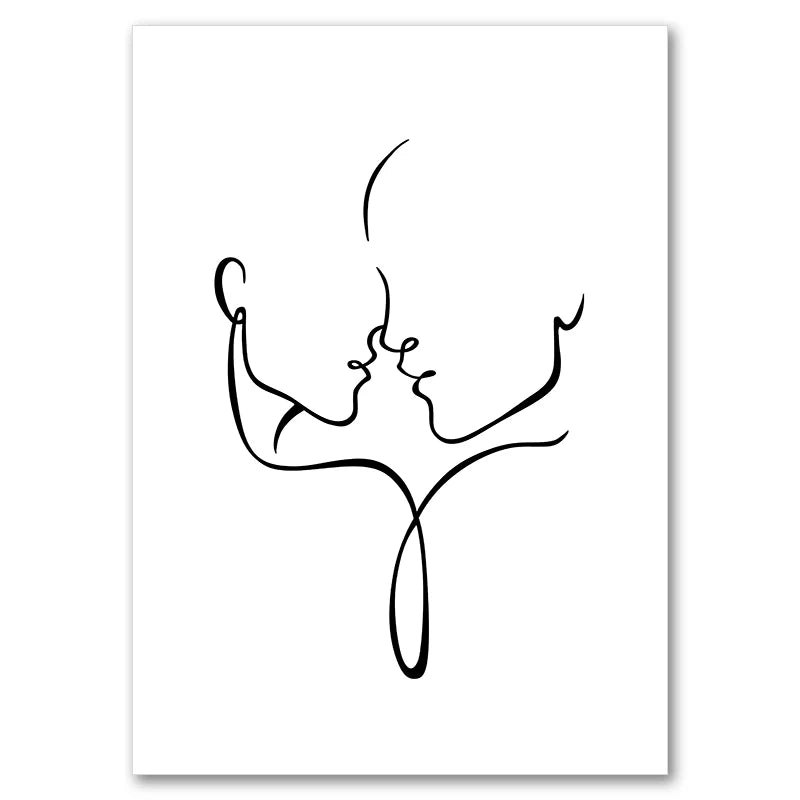 Black And White Line Drawing Couple Kiss Canvas Prints Heart Art Painting Hand In Hand Poster Minimalist Pictures Home Decor Peaceful Pleasures Health and Wellness