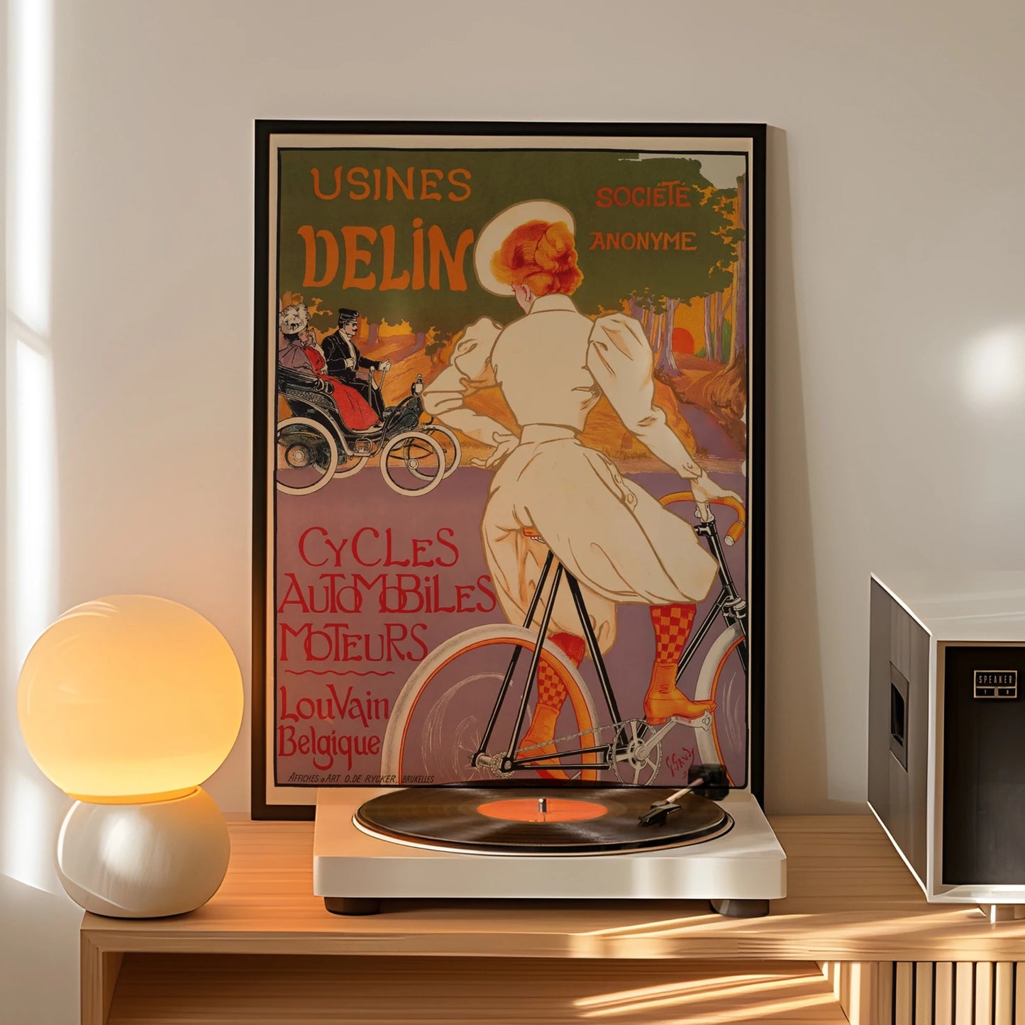 Retro Vintage Bicycle & Auto Canvas Wall Art Print Poster