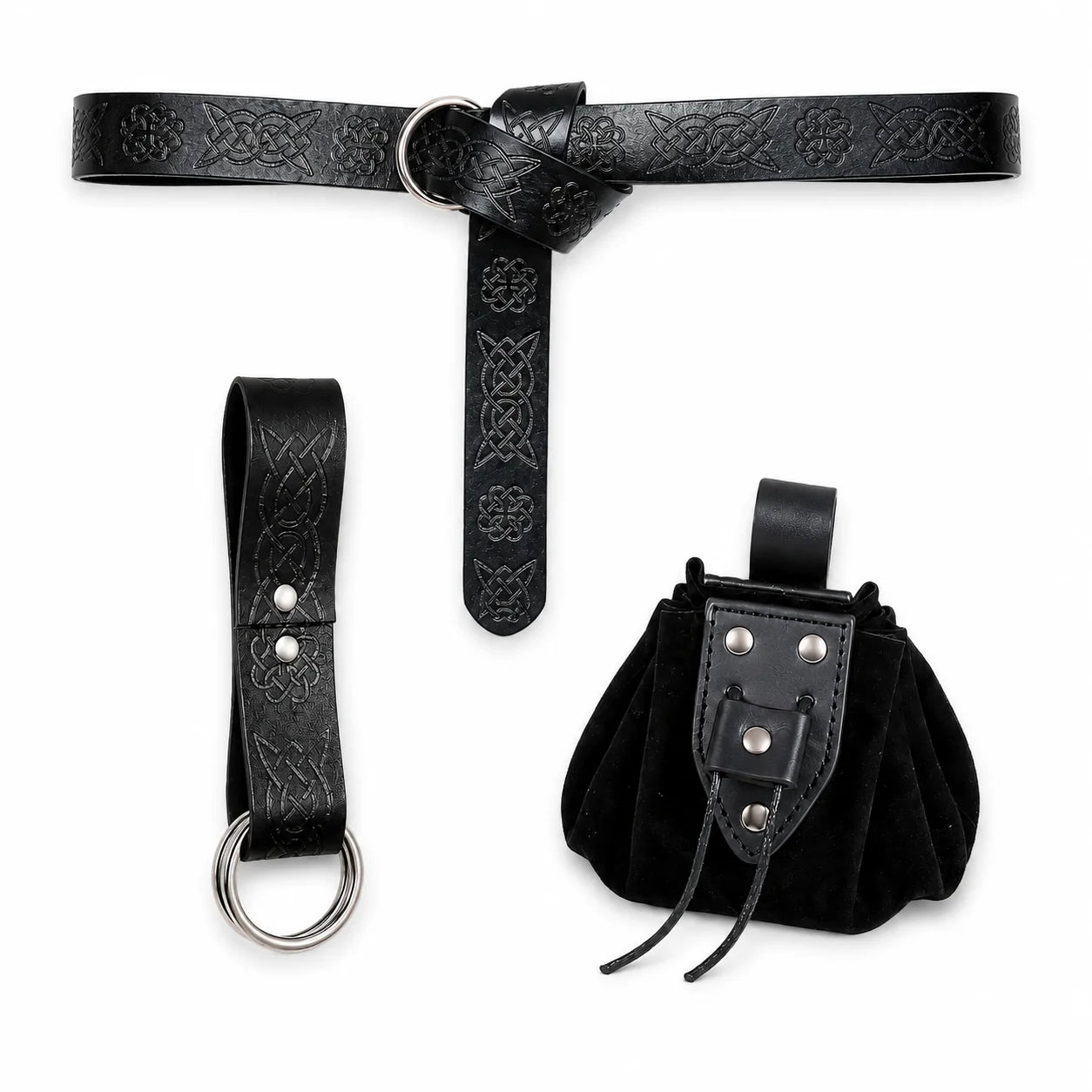 Celtic Leather Belt Pouch Medieval Waist Bag Ring Holder Adjustable