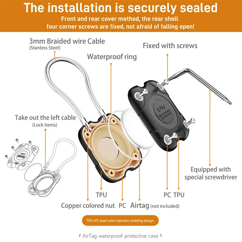Airtag Holder with Wire Cable-Secure Lock Airtag Keychain-360°Hard Protective Air Tag Case Holder for Apple AirTag for Key Chain Peaceful Pleasures Health and Wellness