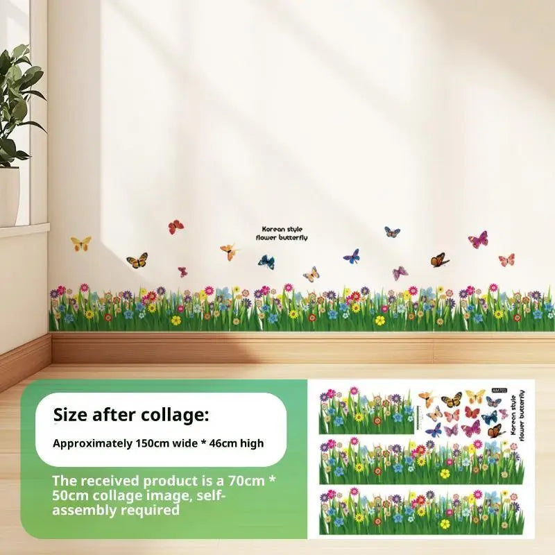 Floral Butterfly Border Wall Sticker – Removable PVC Decal