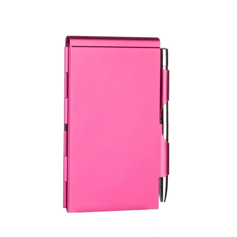 Portable Aluminum Notepad with Memo Pads with Pen Office Memo Pad Pocket Refillable Paper Clamshell Notebook Gift Supplies Peaceful Pleasures Health and Wellness Rose Red