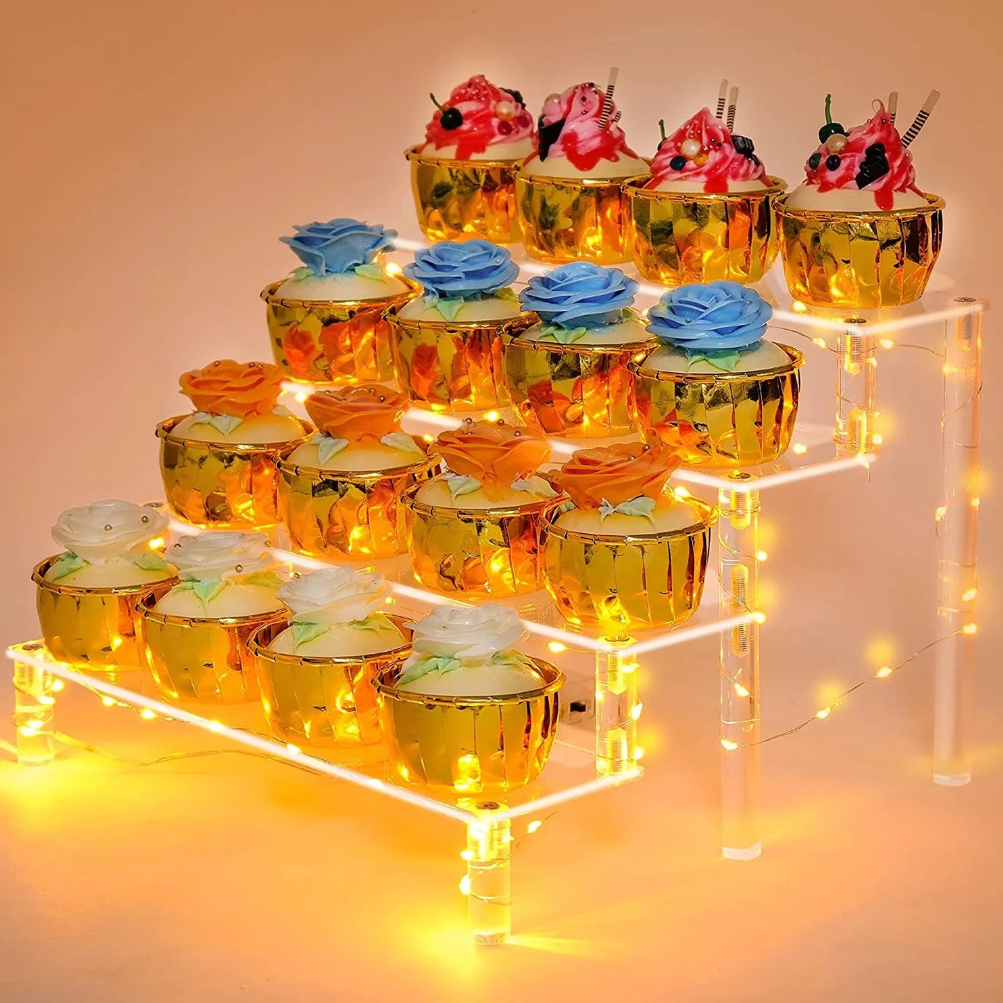 1-5 Tier Acrylic Display Stand Clear Display Riser Rack for Cupcake Perfume Doll Décor Organizer Amiibo Funko POP Figures DC05 Peaceful Pleasures Health and Wellness