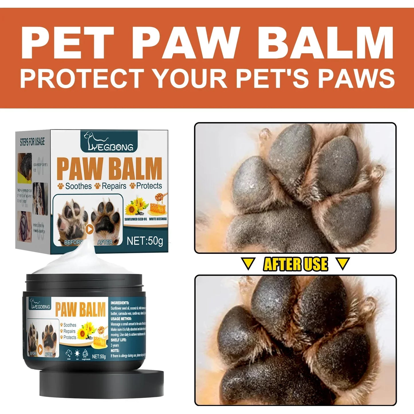 Natural Lick-Safe Pet Paw Balm – Vitamin E & Shea Butter 50g
