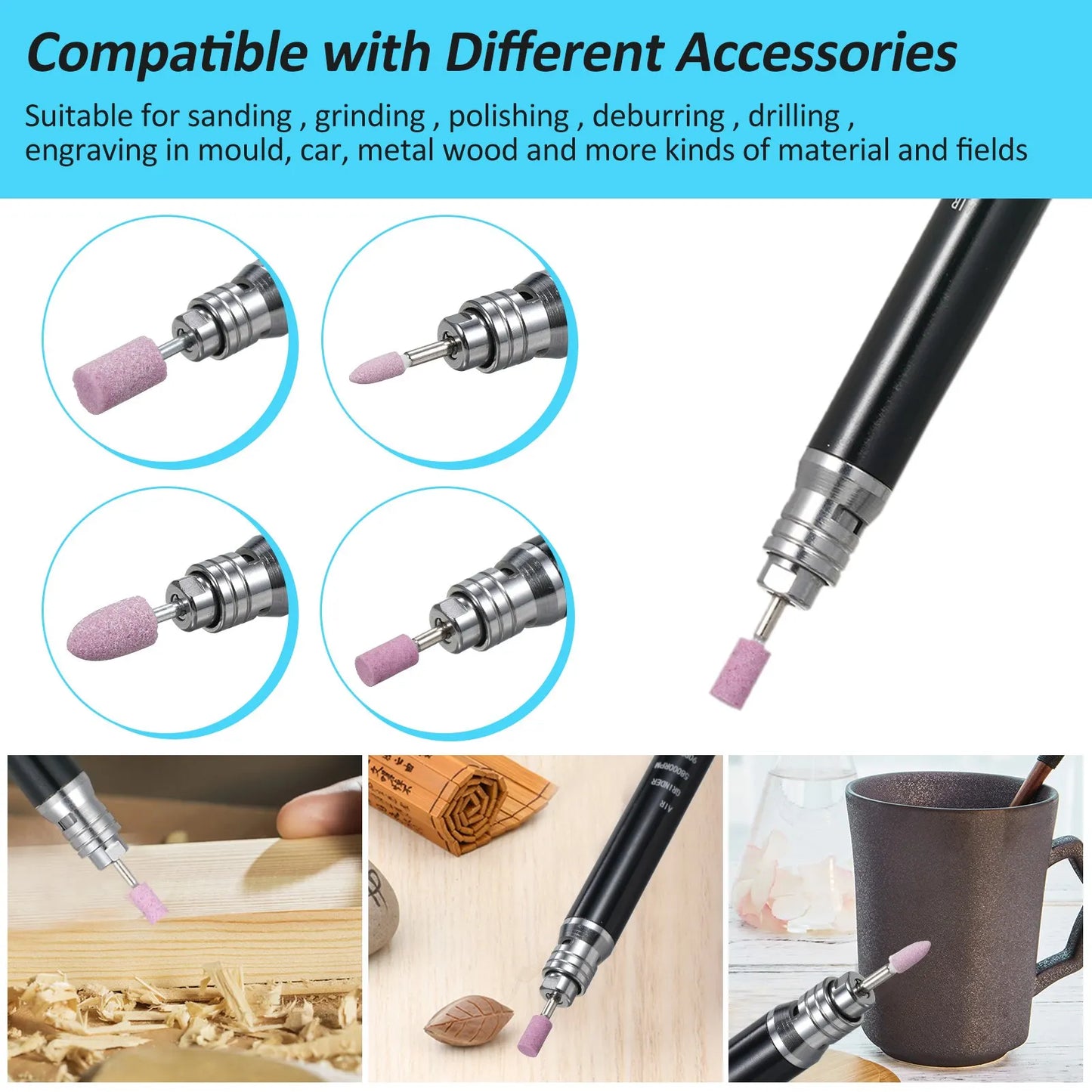 Pencil Air Grinder Hose 2 Collet 1 Pneumatic Rotary Pen Stepless