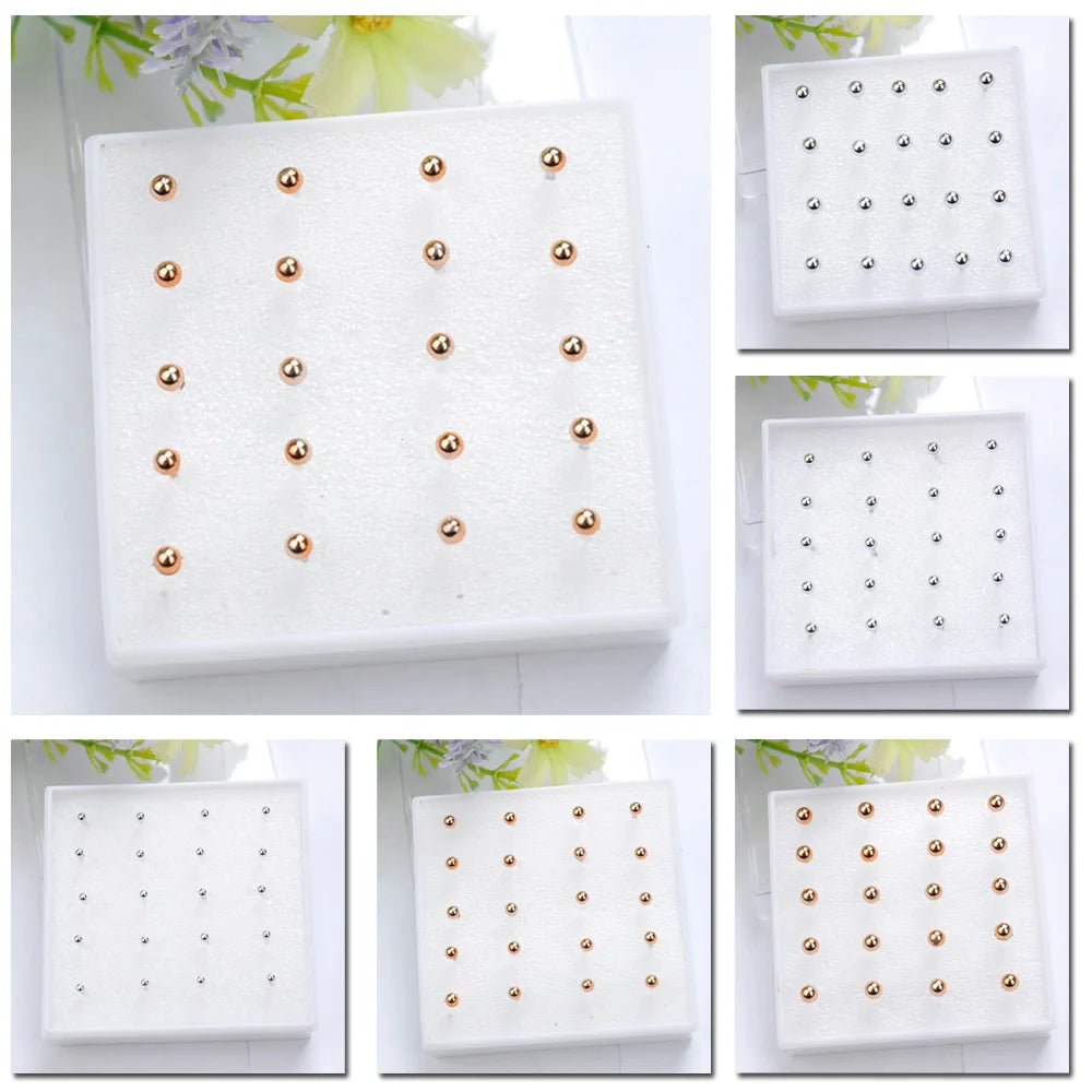10 Pairs Gold Plated Silver Ball Bead Earrings Ear Studs Jewelry