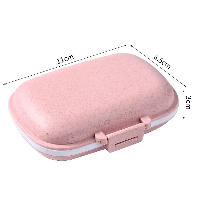 Mini Portable 8 Grids Sealed Wheat Pill Box Travel Medicine Organizer Tablets Storage Dispenser Container Peaceful Pleasures Health and Wellness Pink