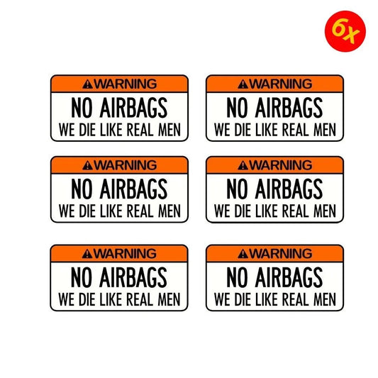 Pack of 6 100mmx52mm Warning No Airbags Sticker Decal Suits Drag Drift Race Rally Track Vintage Car Peaceful Pleasures Health and Wellness Default Title