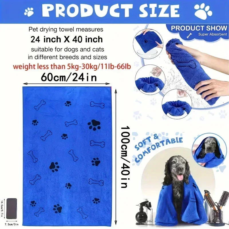 Microfiber Pet Drying Towel 60x100cm | Dogs & Cats | Blue/Grey
