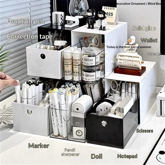 Large Capacity Multifunctional Pen Holder Storage Box Drawer Type Under Desk Dopamine Color Organizer for Office Study Home Peaceful Pleasures Health and Wellness