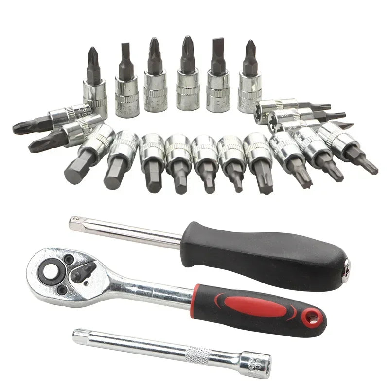 46pcs Socket Wrench Set Motorcycle Bicycle Repair Tools Repair Ratchet Screwdriver Combination Household DIY Mechanical Tool Box Peaceful Pleasures Health and Wellness