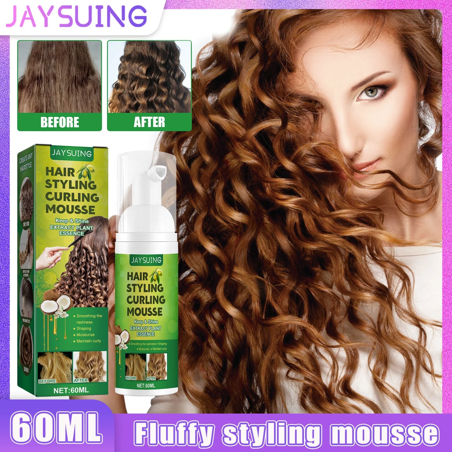 Jaysuing Olive Oil Hair Mousse – Curl Hold & Frizz Control 60ml