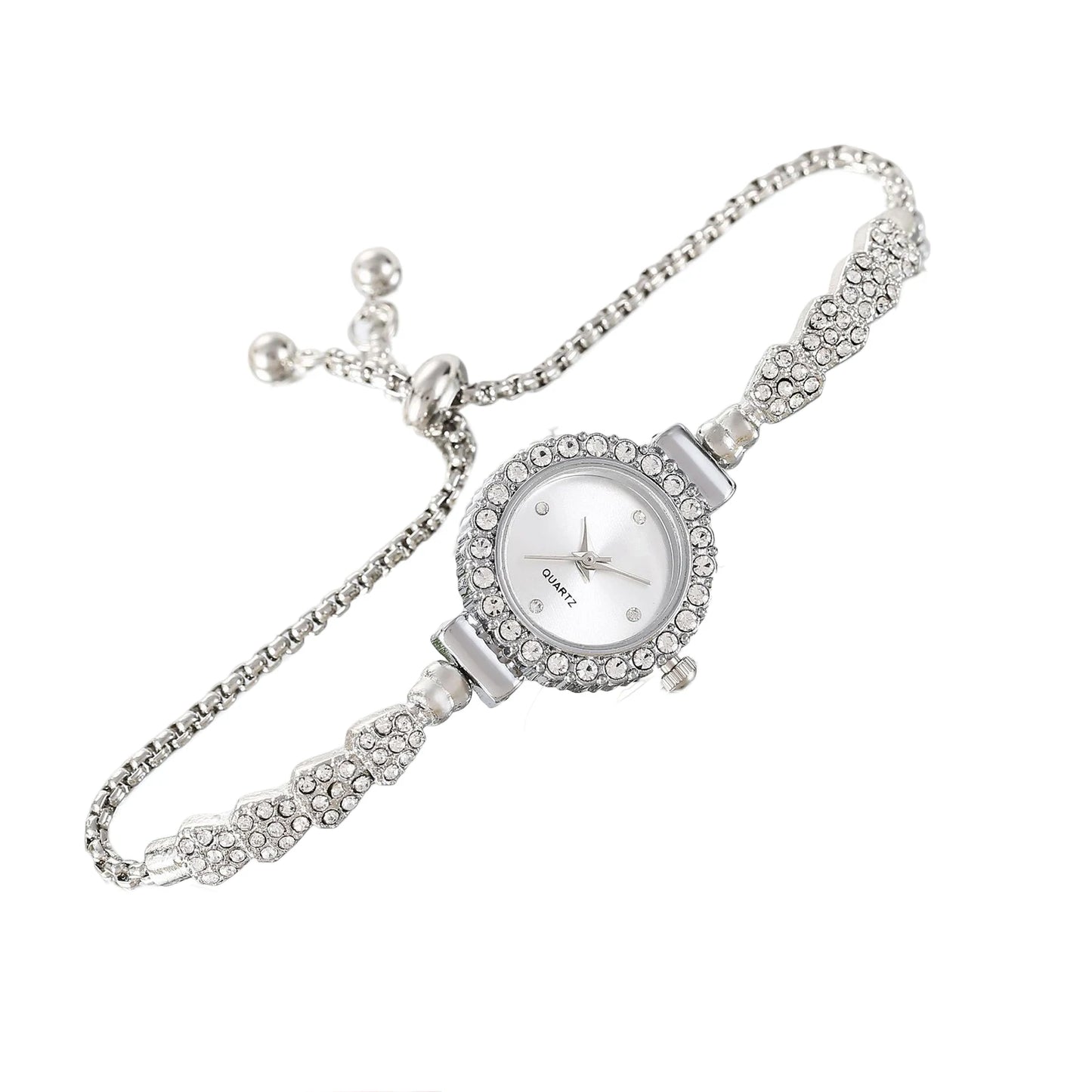 Women's Diamond Watches Bracelet Round Dial Chain Link Bracelet Analog Bangle Wrist Watch eting and Dating Office Peaceful Pleasures Health and Wellness White