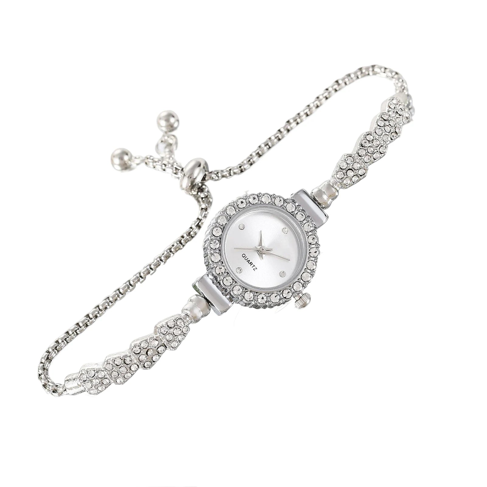 Women's Diamond Watches Bracelet Round Dial Chain Link Bracelet Analog Bangle Wrist Watch eting and Dating Office Peaceful Pleasures Health and Wellness White