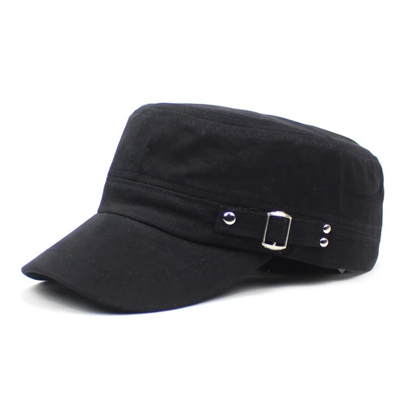 Hat Men Version Tide Solid Color Flat Baseball Caps Cotton Blend Cap Men Side Button Duck Tongue Hat Sunscreen Sports Hat Peaceful Pleasures Health and Wellness black One Size