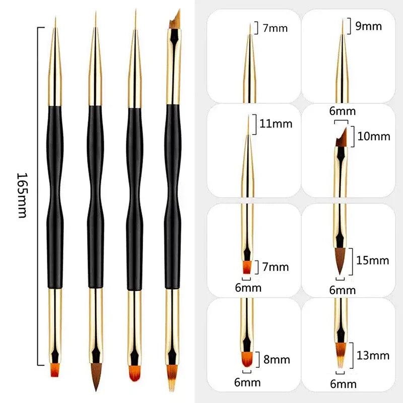 4Pcs Dual-Ended Nail Art Brushes Set Professional Gel Polish Liner Acrylic Nail Brush for Flower Painting Drawing Manicure Tools Peaceful Pleasures Health and Wellness