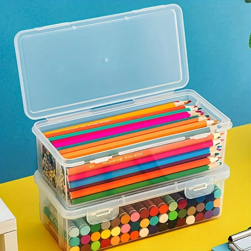 2Pcs Transparent Dustproof Waterproof PP Plastic Pencil Organizer Portable Stationery Storage Box for Students & Office Workers Peaceful Pleasures Health and Wellness