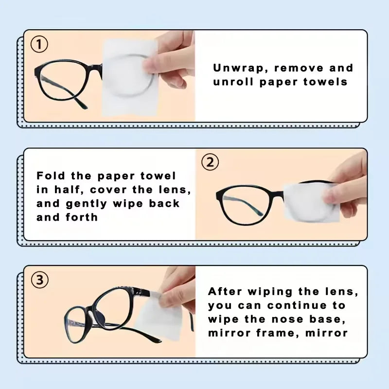 100 Disposable Lens Wipes – Glasses, Screens & Phone Cleaner