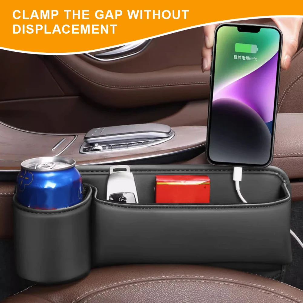 Leather Car Seat Organizer with Cup & Phone Holder Peaceful Pleasures Health and Wellness
