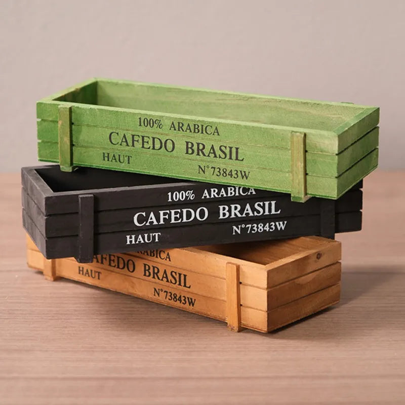 Retro Wooden Storage Box | Succulent Planter & Desk Organizer