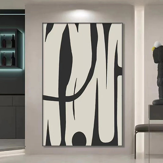 Hand-painted Large-scale Minimalist Modern Mural Art on Black and White Abstract Canvas, Living Room Art, Acrylic Oil Painting Peaceful Pleasures Health and Wellness