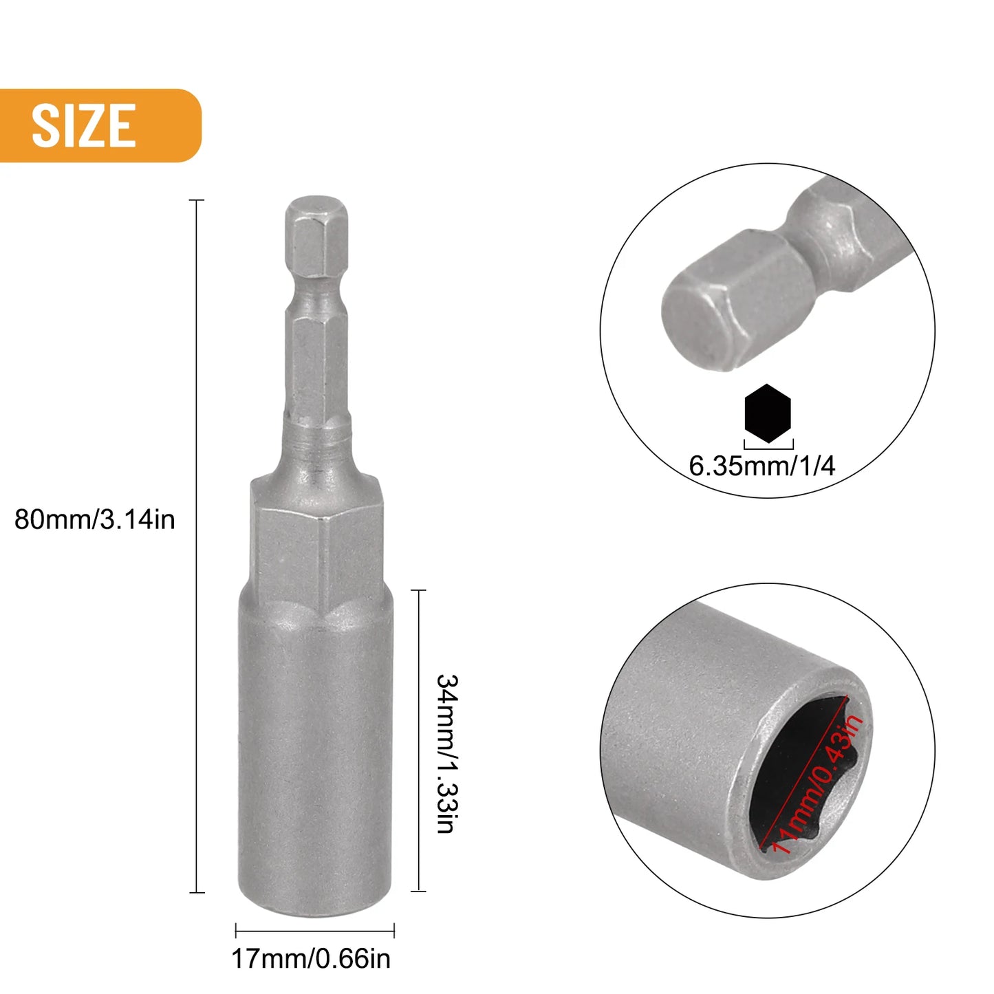 Length 1 Hex Sockets 5 5- Drive Magne Socket Impact Nut Bolt Drill