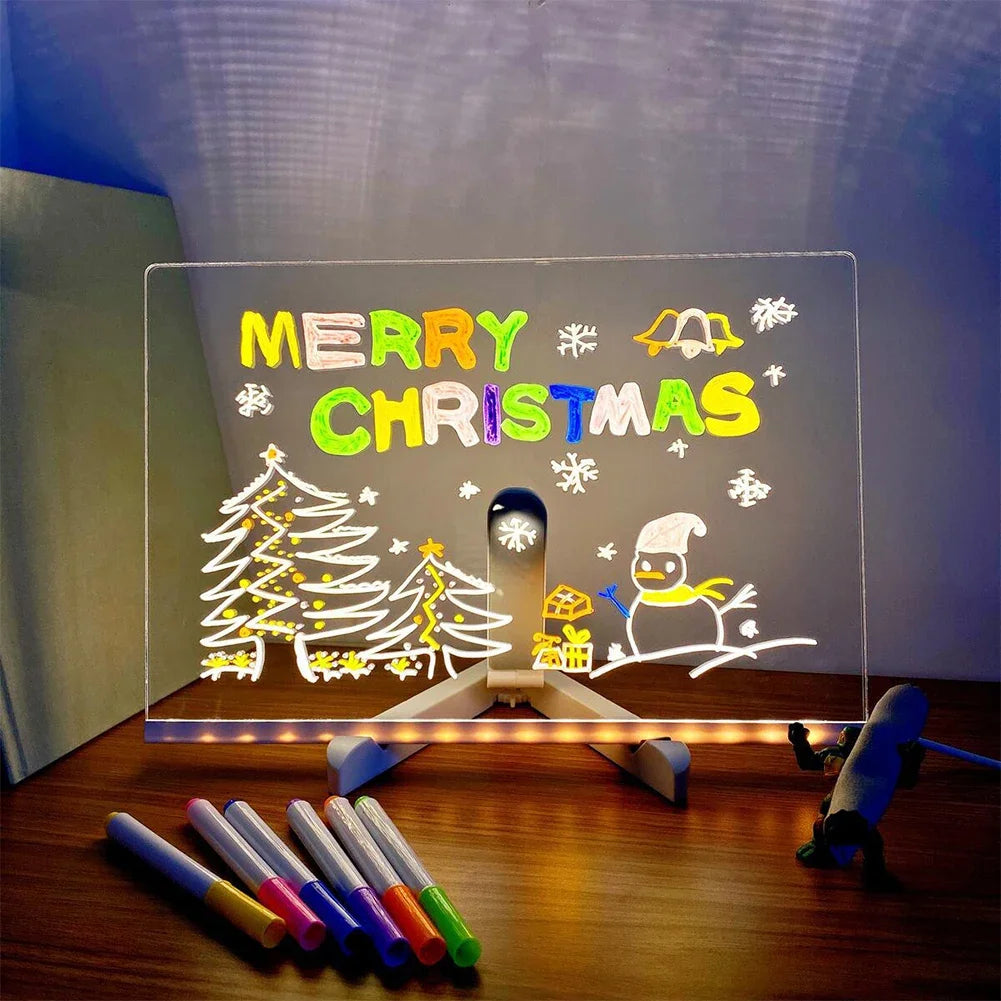 USB LED Night Light Acrylic Message Note Board Lamp With Stand Erasable Children Drawing Board Bedroom Night Lamp Christmas Gift Peaceful Pleasures Health and Wellness