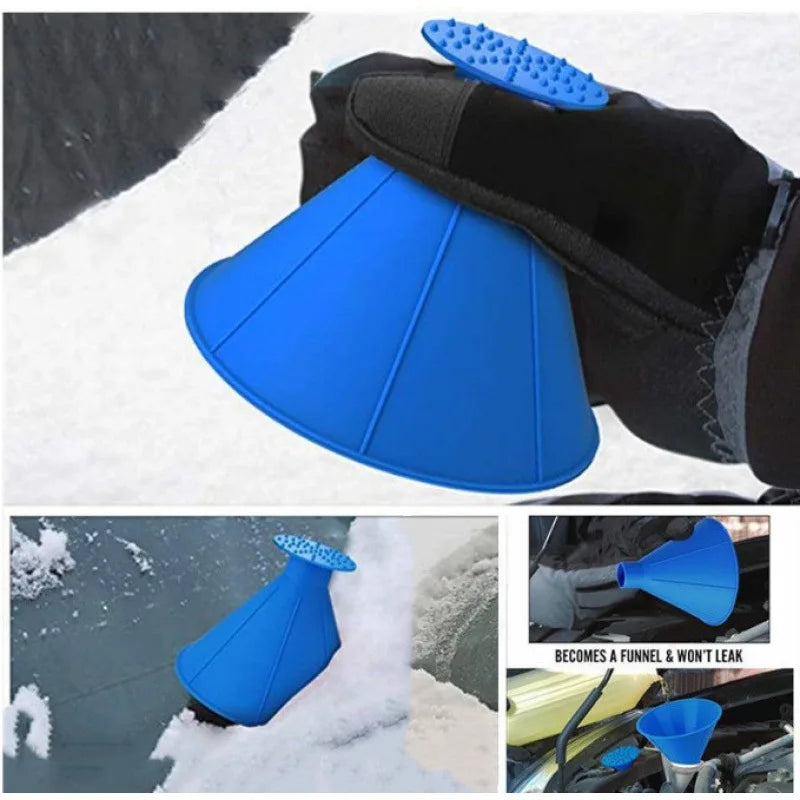 Magic Car Windshield Ice Scraper Cone Shape with Funnel, Round Snow Brush, Christmas Gift Idea, Efficient Winter Accessory Peaceful Pleasures Health and Wellness
