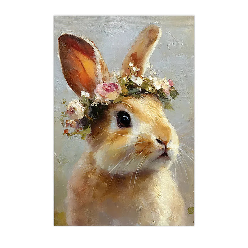 Vintage Floral Rabbit Canvas Wall Art | Bunny Flower Crown Print Canvas Wall Art Peaceful Pleasures Health and Wellness 02 50x70cm NoFrame China Mainland