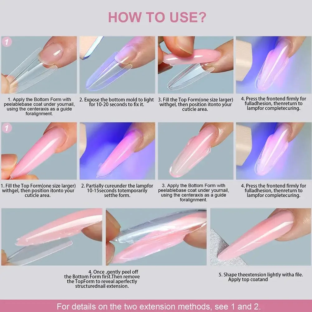 256Pcs/Box Sandwich Nail Dual Form Nail Tips Quickly Building Gel Form Nail System Full Cover Tips Nail Extension Form Kit Peaceful Pleasures Health and Wellness