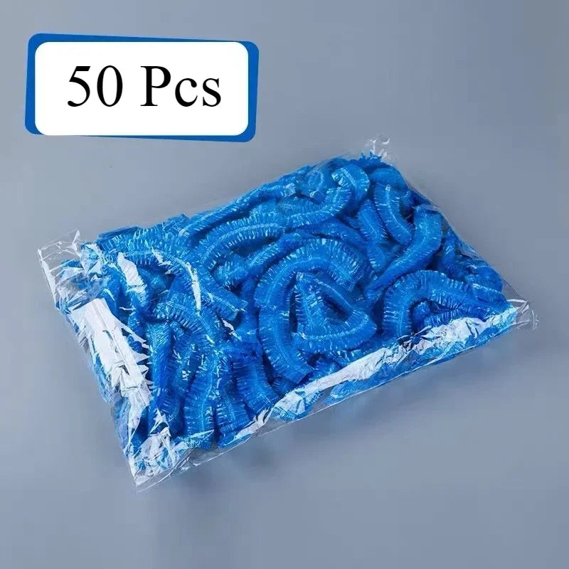Disposable Caps Bag Transparent Shower Cap Pouch Cosmetic Mesh Cap Water Proof Organizer Hair Bonnet Organizers Home Tent Belt Peaceful Pleasures Health and Wellness Blue-50Pcs