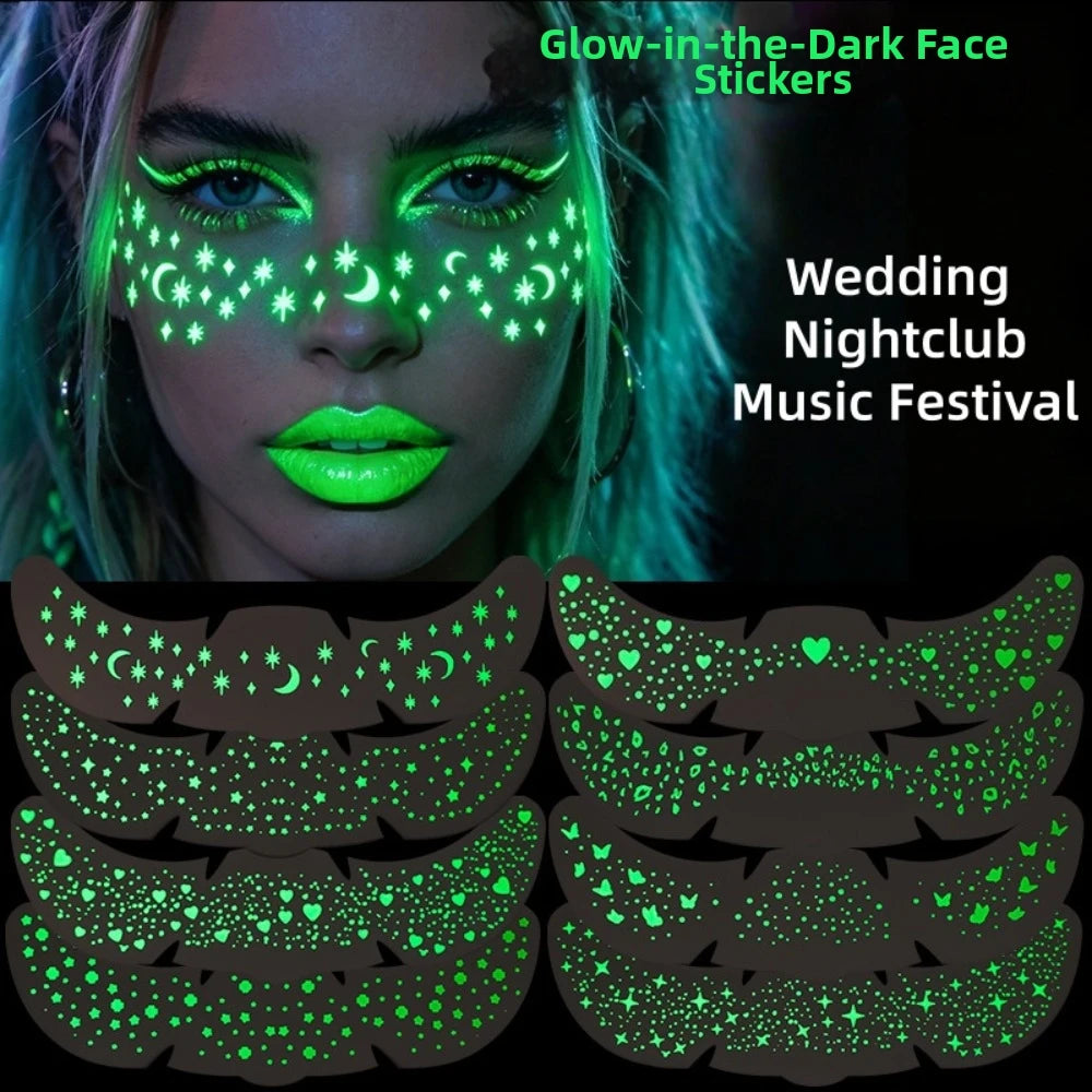 Luminous Temporary Face Tattoo Stickers – Stars & Hearts