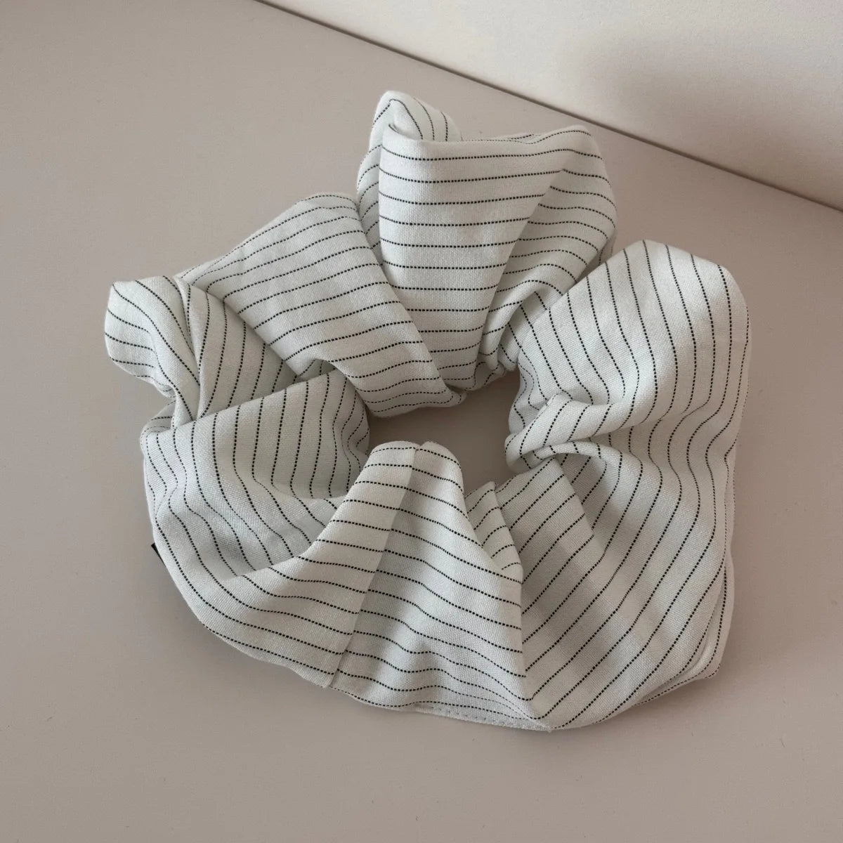 New Korean Stripe Polka Dot Metal Heart Hair Tie Elegant High Grade Square Scarf Large Hair Scrunchie Ponytail Holder Accessory Peaceful Pleasures Health and Wellness white round