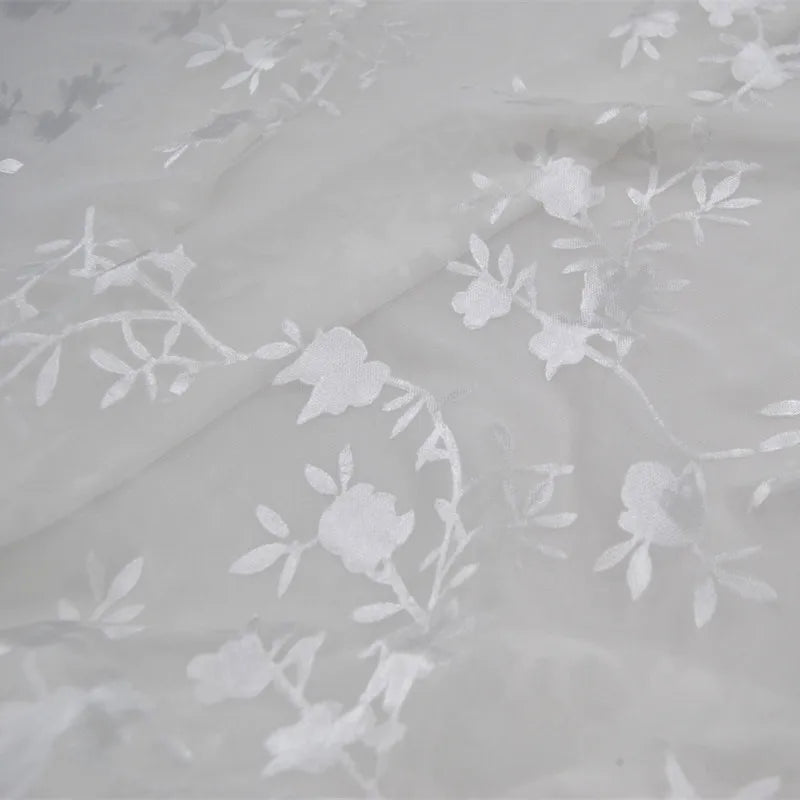 White Flower Mulberry Silk Charmeuse Fabric 140cm – 10mm
