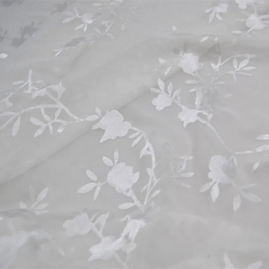 White Flower Mulberry Silk Charmeuse Fabric 140cm – 10mm
