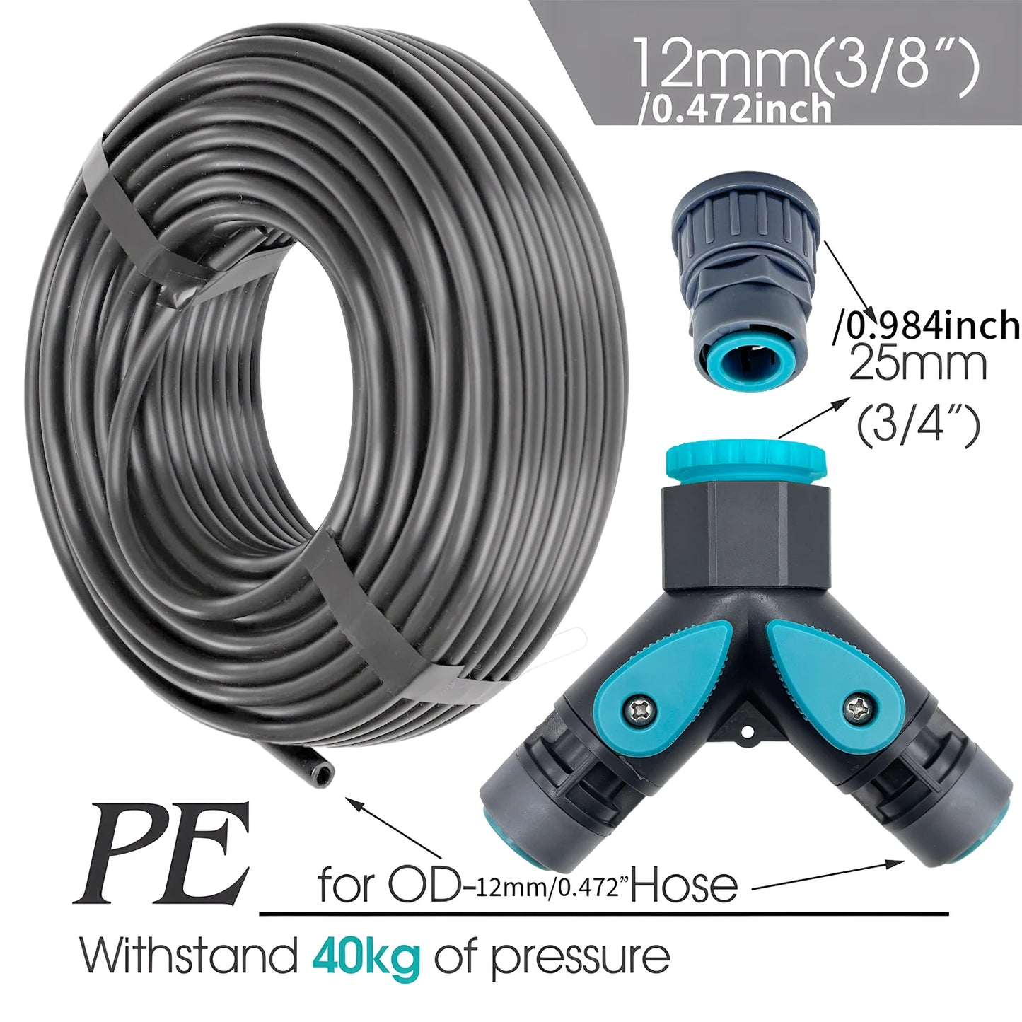 Flexible Brass Adjustable Spray Kit Gray 3/8"PE Hose Quick Connect Fogging Cooling Dedusting Watering System for Garden Peaceful Pleasures Health and Wellness