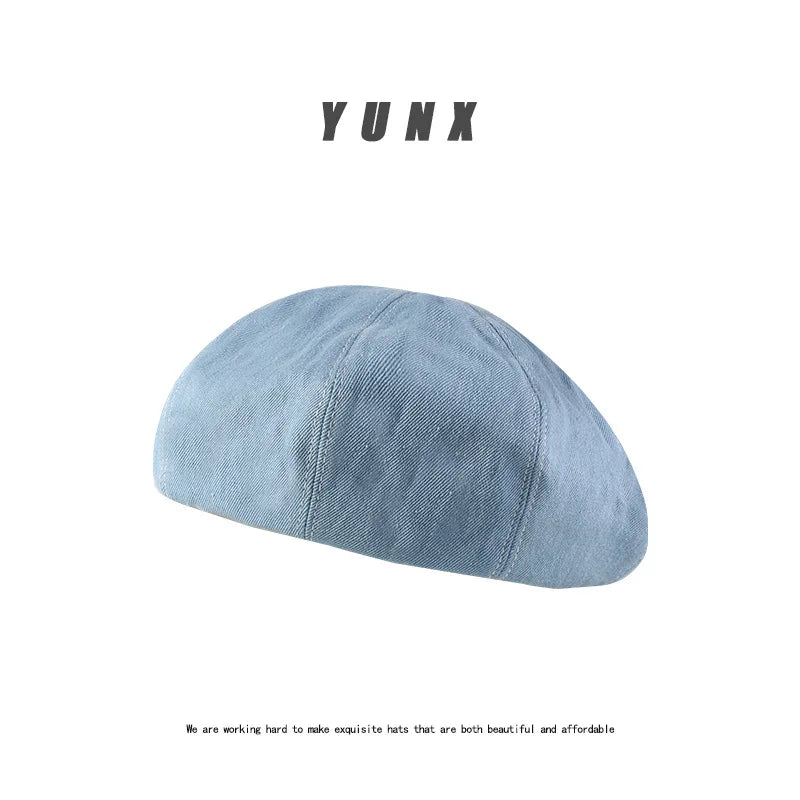 Women's Cotton Denim Beret | Adjustable Solid Color Spring Hat